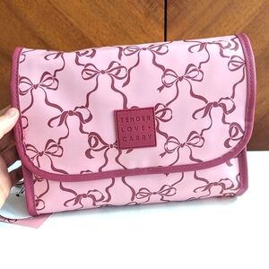 NEW Tender Love + Carry Ribbon Fold Over Toiletry Weekender Cosmetic Bag